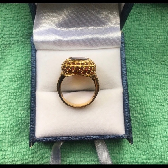 925 Silver Gold Plated Garnet CZ Pendant Ring Set - Picture 11 of 16